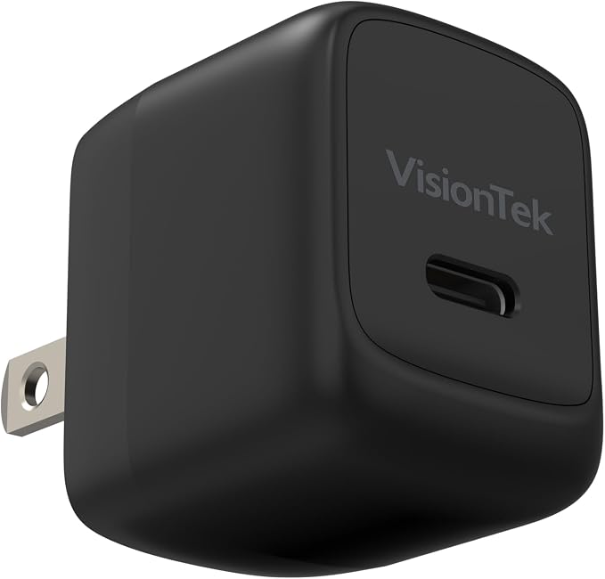 VisionTek Charge Go 30W USB-C Wall Charger GaN Fast Charge Foldable Plug | USB-C PD 3.1 GaN Safe Fast Charging Ultra-Compact &amp Foldable Travel Adapter Universal Power Tablets Phones MacBook