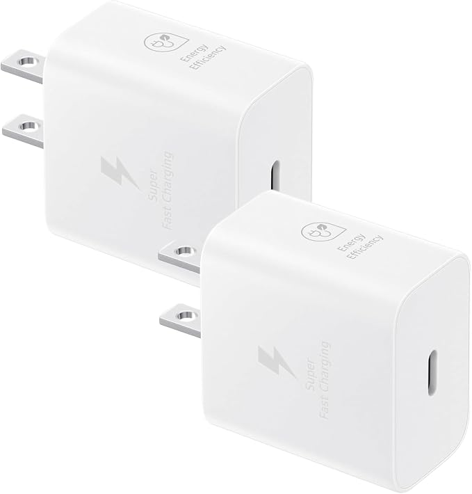 Samsung 25W Wall Charger Power Adapter Cable Not Included Super Fast Charging Compact Design Energy Efficient Compatible with Galaxy and USB Type C Devices White - 2 Pack