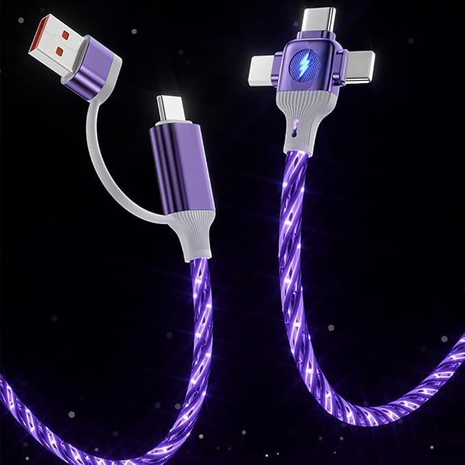 IHAO Multi Ports Charger Cable 3 Combinations in One Cable USB A to USB C/Micro USB PD Fast Charging Cord Lighted Up LED Flowing Compatible with Almost All Kinds of Electric Device-39Inches Blue