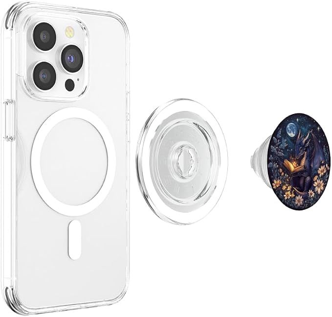 Cute Dragon Books Starry Sky Flower Bookworm Book Lover PopSockets Adhesive PopGrip