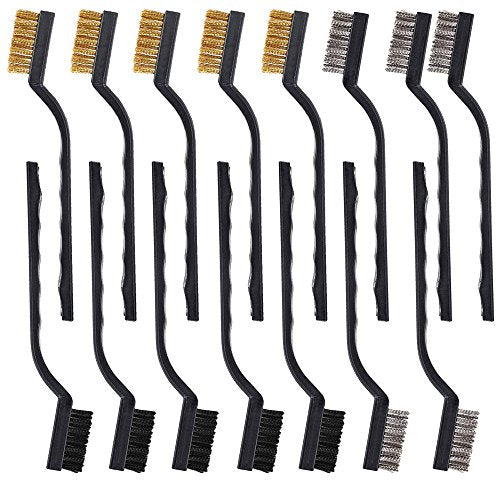 15 pieces Scratch Brush (Stainless Steel + Brass+Nylon), AFUNTA Curved Handle Masonry Wire brush Set Bristle for Cleaning Welding Slag and Rust,5 pcs Per Type