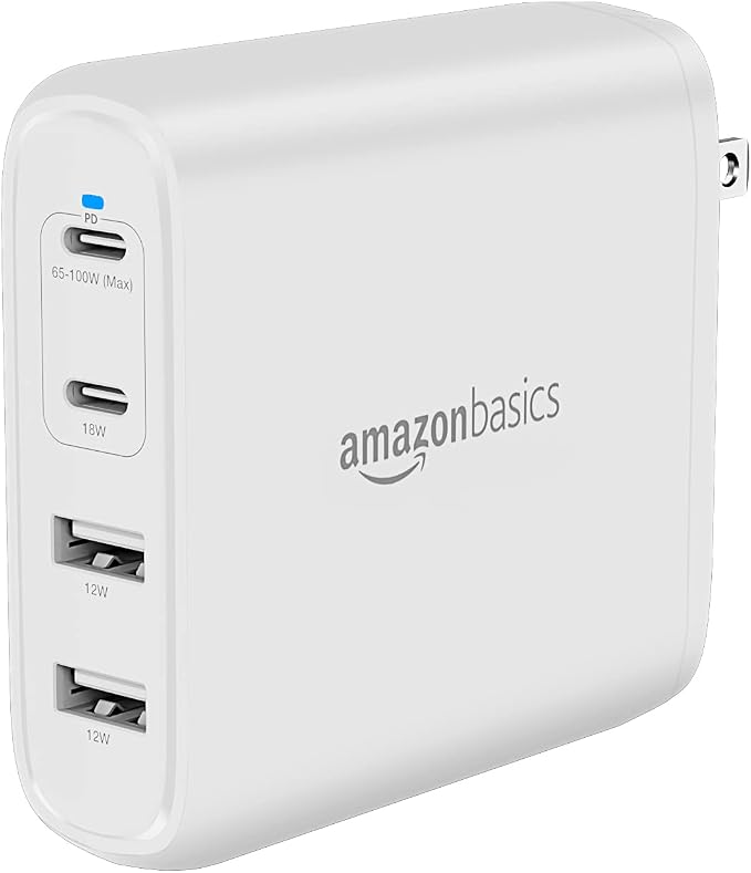 Amazon Basics 68W Two-Port GaN Wall Charger with 1 USB-C (60W) &amp 1 USB-A Ports (18W) with PD for Laptops Tablets &amp Phones (iPhone 16/15/14/13/12/11/X iPad MacPro Samsung More) Non-PPS B