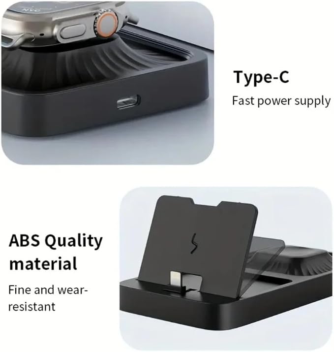 3 in 1 Desktop Foldable Wireless Charger Stand for iPhone 14 13 12 11 Pro Max 10 XS Apple Watch 10 9 8 7 6 5 4 3 2 AirPods Pro 2 (Black)