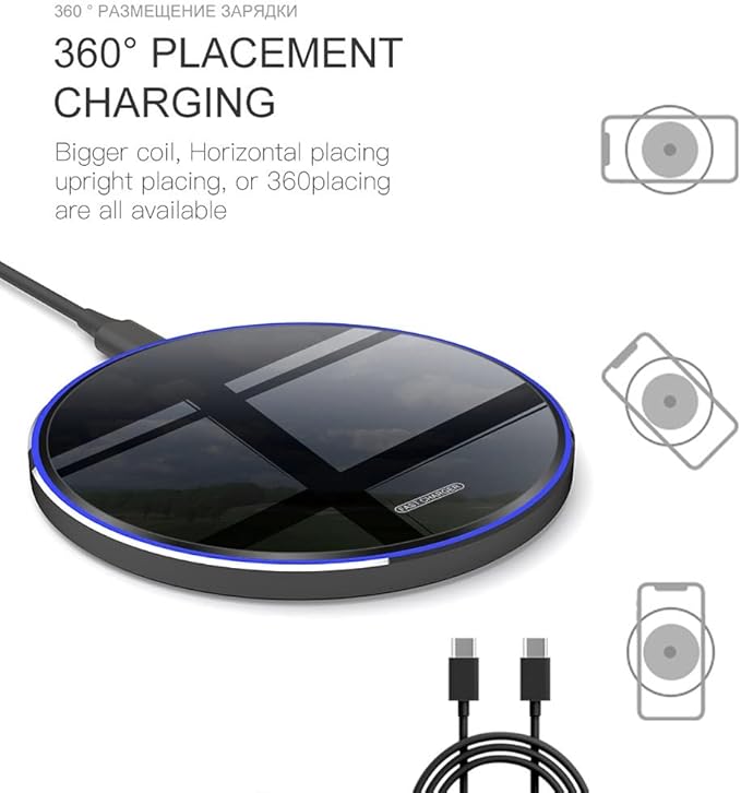 20W Fast Wireless Charger Pad with USB-C for Samsung Galaxy S25/S24/S23/S22/Note 20/Buds/Buds +,Pixel 8/7,LG G8/7/6,Wireless Phone Charge Station Compatible with iPhone 16/15/14/13/SE/X/AirPods etc