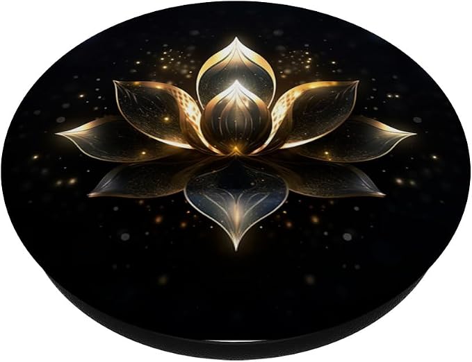 Black and Gold Sparkling Dark Lotus Flower PopSockets Adhesive PopGrip