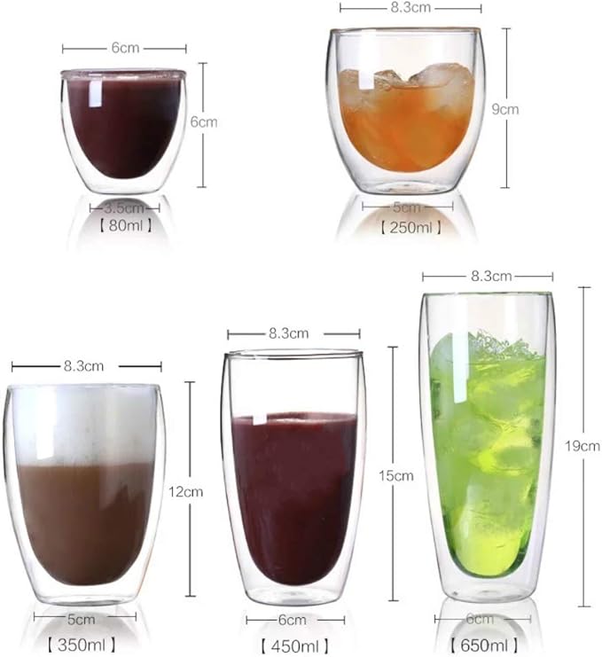 Asng Glass Coffee Mugs, Double Wall Insulated Thermal Cups Drinking Glasses For Tea/Coffee/Latte/Cappucino/Cafe/Milk (650ML/22oz)