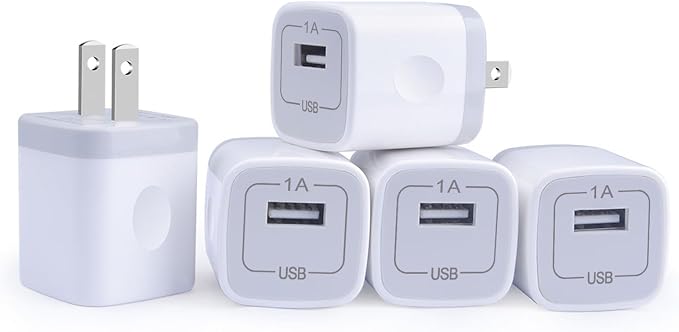 Single Port USB Wall Charger GiGreen 1A/5V Power Adapter 5 Pack Charging | Block Cube Plug Box Compatible Phone 17 Pro Max/16e/15/14/13/12/11/X/8Samsung S26 Ultra/S25 FE/S24/A17/A36/A37/A16Pixel 10