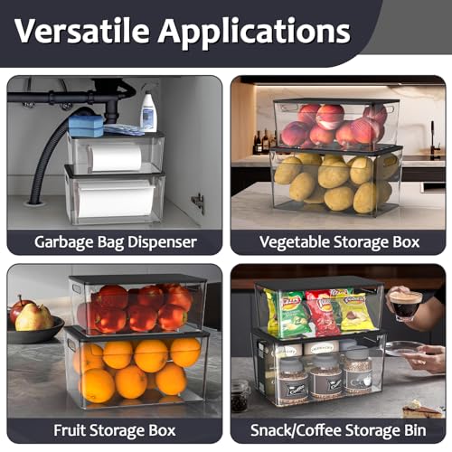 COAZEX 2 Pack Trash Bag Holder Under Sink Stackable, Plastic Garbage Bag Dispenser with Lid, Trash Bag Storage Dispenser Roll Holder for Kitchen, Pantry, Laundry Room Organization (Black Lid) - color: C-Clear(Black Lid)