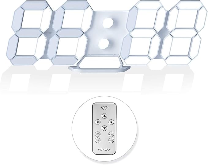 EDUP HOME 3D LED Digital Wall Clock/Desk Alarm Clock with Remote Control for Kitchen Bedroom Office, 9.7" LED Night Light Decor Clock Adjust Brightness 12H/24H Time Date Temperature, Great Gift