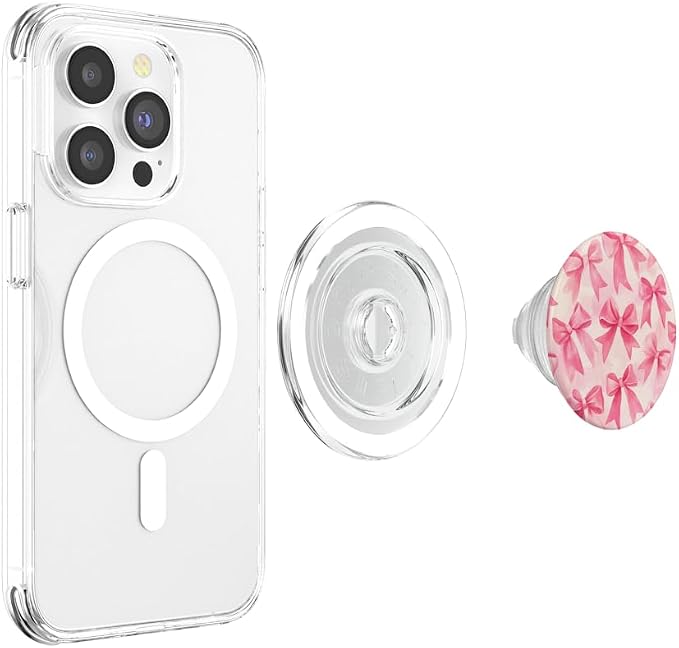 Aesthetic Pink Ribbons And Bows Watercolor Pattern Art PopSockets PopGrip for MagSafe