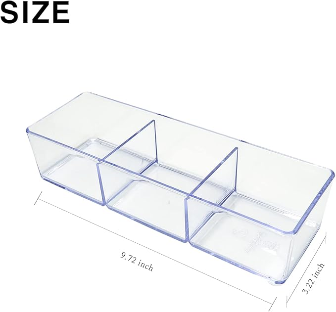 carrotez 3 Compartment Clear Plastic Drawer Organizer for Makeup, Bathroom, Desk, Vanity