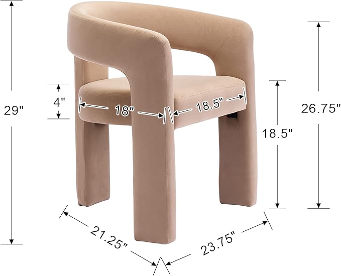 Set of 4 Modern Velvet Fabric Upholstered Dining Chairs with Open-Back, Cute Barrel Side Chairs Kitchen Armchair Accent Chairs for Dining Room Bedroom, Khaki