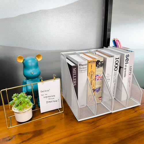 2 Set Desk Organizers, Metal Desk Magazine File Holder and 1 Pen Holder, 2 Compartments Mesh File Holder, Mesh Desktop Organizer and Storage (white) - color: 2 File Holder With Compartments white