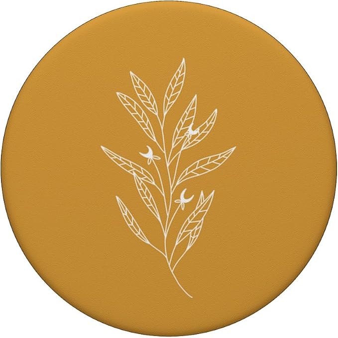 Delicate Boho Botanical Leaves Motif Mustard Yellow PopSockets Adhesive PopGrip