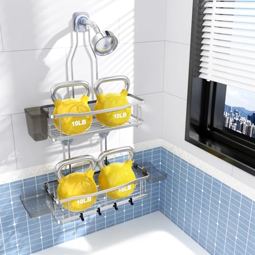 Aitatty Hanging Shower Caddy Bathroom Organizer: Rustproof Shower Shelf Racks Over Shower Head - No Drilling Inside Bath Shower Rack Shelves Over Showerhead for Shampoo with Soap Holder Black - color: Chrome
