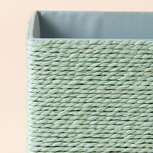 Storage Baskets Set 4 - Stackable Woven Basket Paper Rope Bin, Storage Boxes for Makeup Closet Bathroom Bedroom (Light Green) - color: Light Green
