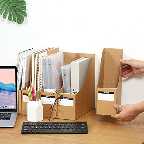 Foldable Desk File Holder Organizer Sturdy Cardboard Magazine Storage Box Document Rack with Blank Label Stickers for Home School Office (15, Brown) - color: Brown