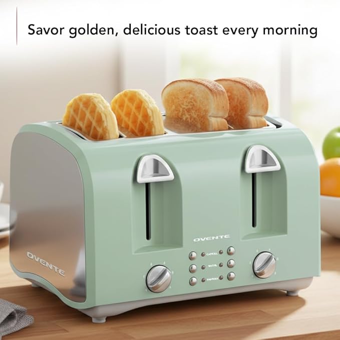 OVENTE Electric 4-Slice Toaster, 6-Shade Settings,Teal TS4410LBL