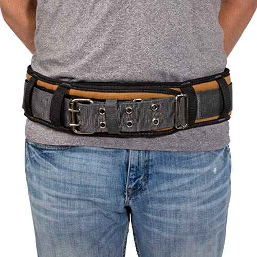 Dickies Heavy-Duty Padded Work Belt for Contractors, Double-Tongue Roller Buckle, Adjustable, 5-inch Width, Holds Most Tool Belt Pouches, Grey/Tan