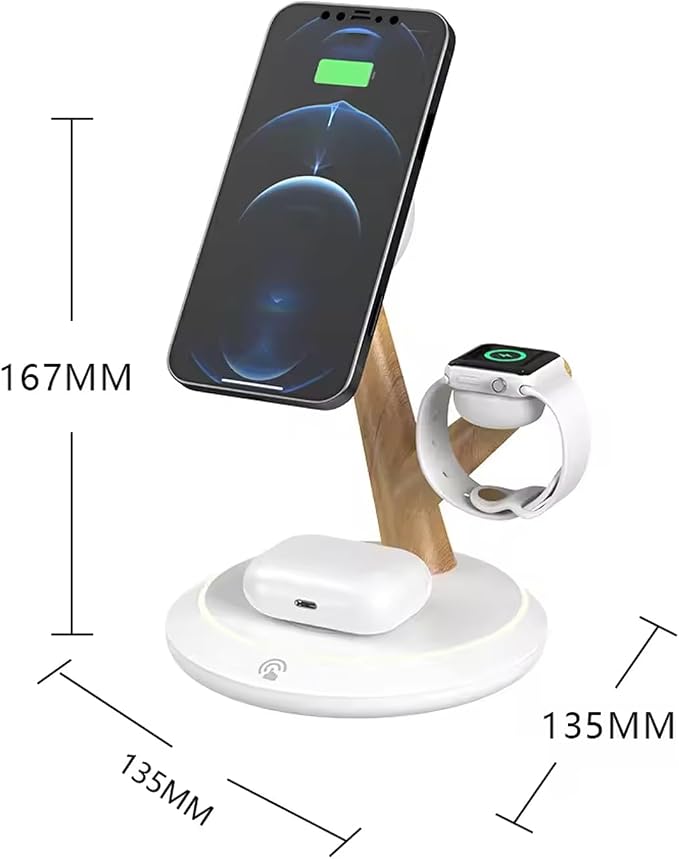 3 in 1 Wireless Charger Stand Desktop Charging Station - 15W Magnetically Attached Charging Pad Automatic Induction Identification Charging with Qi-CertifiedA