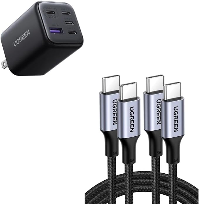 UGREEN USB C Charger with 100W USB C to USB C Cable (2-Pack) Fast Charging Wall Charger Bundle for iPhone 15/16 MacBook Pro/Air iPad Pro Galaxy S24 Pixel Switch – Complete Charging Set
