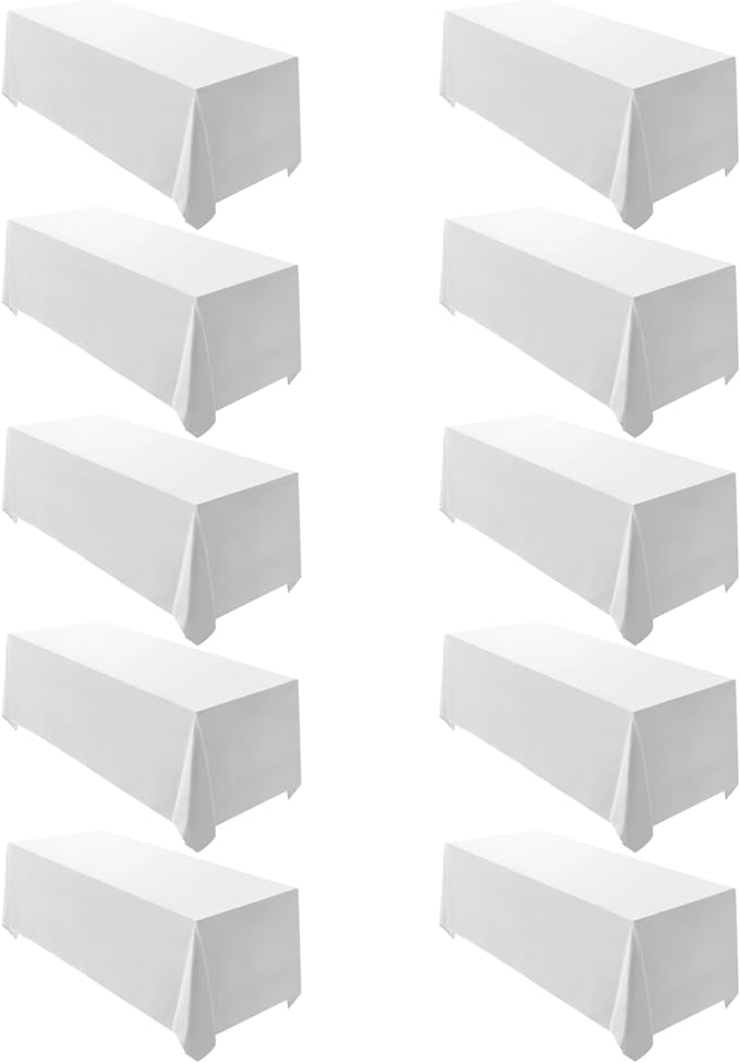 Surmente 10 Pack White Rectangle Tablecloth 90 x 156-inch Rectangular Polyester Table Cloth for Weddings, Banquets, or Restaurants