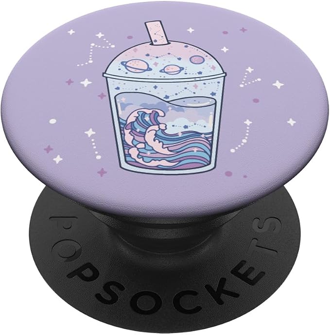 Kawaii Aesthetic Cute Boba Milk Tea Lover Japanese Waves Art PopSockets Adhesive PopGrip