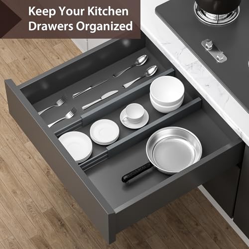 4 PCS Drawer Divider, 17"-22" Adjustable Bamboo Drawer Dividers Organizers, Expandable Separators for Kitchen, Clothes, Dressers, Home, Office, Gray - color: Gray