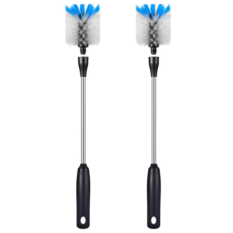 MOSOLAN Stainless Steel Bottle Brush with Replaceable Head, 2 Pack Long Handle Scrubbing Brush for Water Bottles, Glasswares, Mugs, Flasks, Tumblers, Vases, and Kitchen Sink, White, 15 in