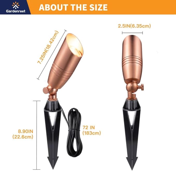 Die-Cast Brass Spot Light Outdoor - 12V LED Uplighting Waterproof, Low Voltage Landscape Lights Direct Wire, Copper for Fence Fountain with Warm White MR16 Replaceable Bulbs (12 Pack)