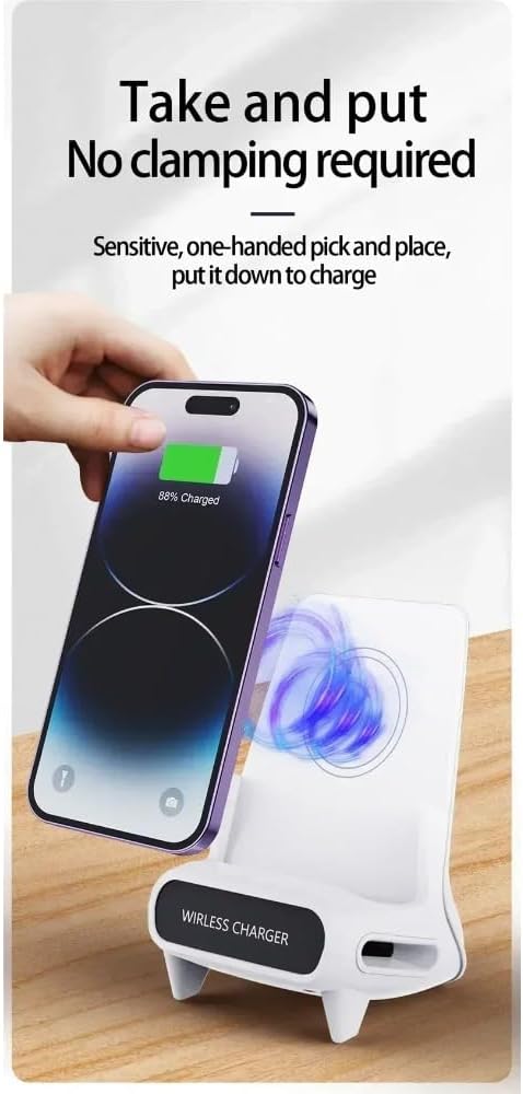 Desktop Wireless Charger with Speaker Phone Holder Stand for iPhone 17 16 15 14 13 12 Pro Max Samsung S25 S24 Xiaomi Smart Charging Station (White)