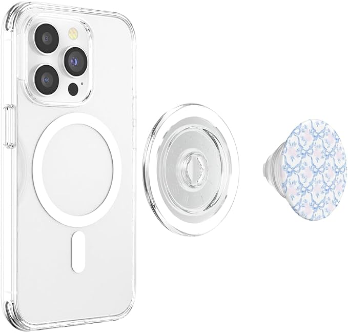 Coquette Light Blue Ribbon Bow &amp Floral Pattern Pastel Art PopSockets PopGrip for MagSafe
