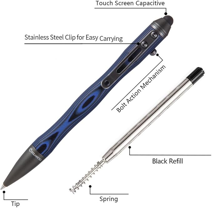 5.7'' G10 EDC Bolt Action Pen Touch Screen Stylus Model 5375-N | Refillable ballpoint ink G10 body with pocket clip ergonomic grip comes with a free refill