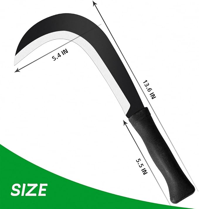 Billhook Sickle Garden Tools Machete Knife Brush Clearing Sickle Machete with Carbon Steel Blade Sickle Knife Billhook Machete Sickle for Grass, Harvest, Weeding Sickle Machete
