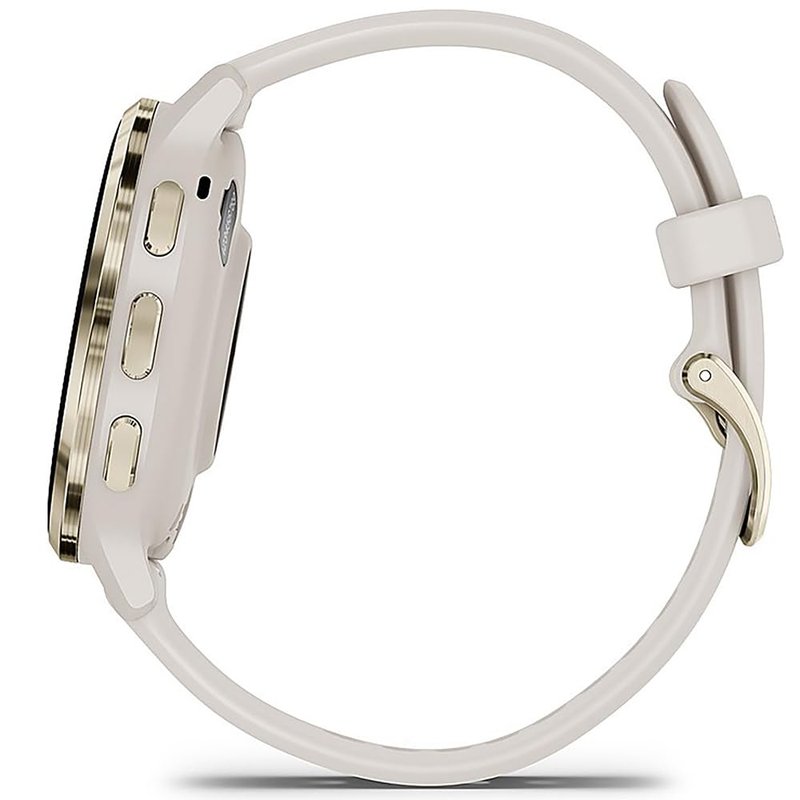 Garmin Venu 3S (Refurbished) Soft Gold Stainless Steel Bezel 1.2-Inch AMOLED Smartwatch with 41mm Ivory Case w/Band (Renewed), 010-N2785-04 - Bundle w/Deco Essentials 2-Year CPS Plan
