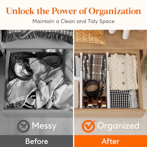 Lifewit 5 Pack 5" High Drawer Dividers 34-56cm/13.5-22" Adjustable Drawer Organizer for Clothes/Utensils, Expandable Drawer Separator in Dresser/Kitchen/Bedroom/Office Organization & Storage White - size: 5"H, 13.5-22"L
