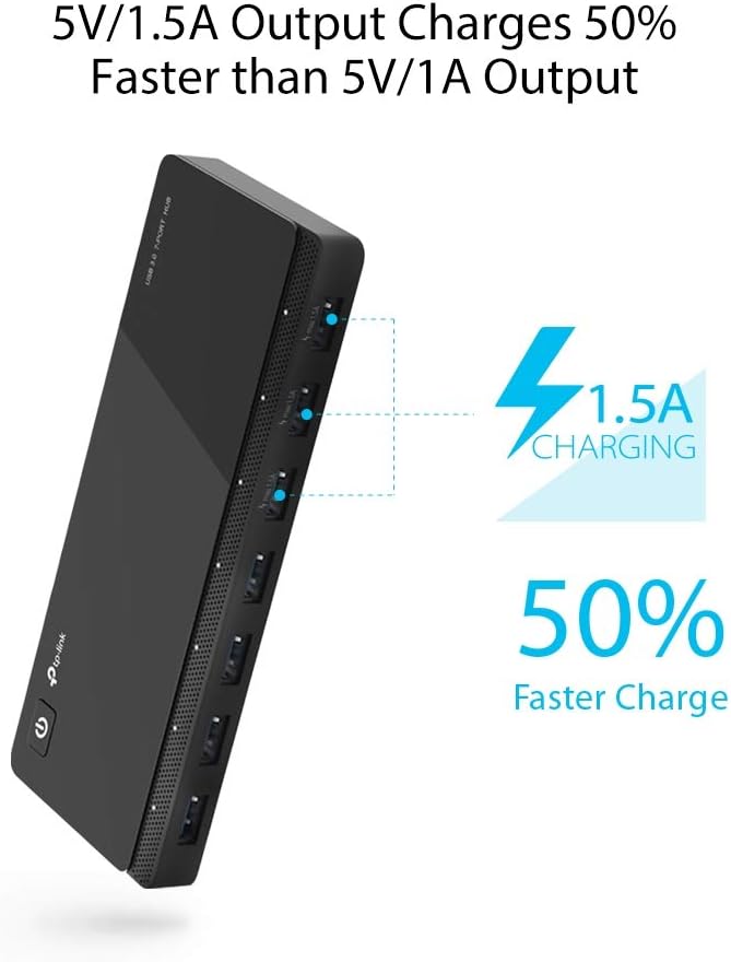 TP-Link [2nd Gen] TP-Link 7-Port USB 3.0 Ultra Slim Hub Including 3 BC 1.2 Charging Ports up to 5V / 1.5A. Compatible with Windows, Mac, Chrome & Linux OS, with Power On/Off Button (UH700)