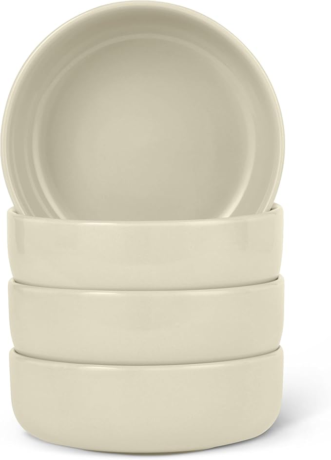 Amazon Basics Glazed Stoneware Bowls, Ceramic 4-Piece Set, Dishwasher-Safe, 5.5 in., Ivory