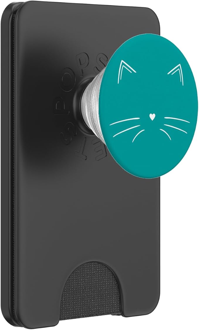 White Cat Face Teal PopSockets Adhesive PopGrip