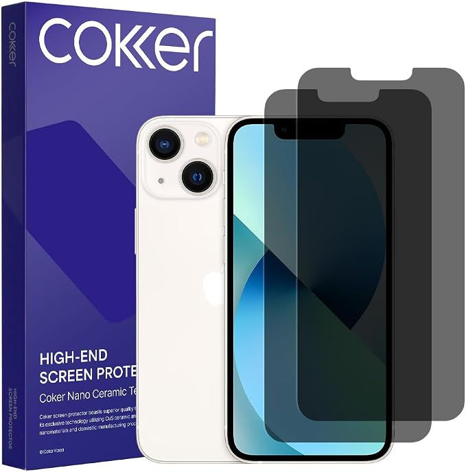 COKER 2PACK Privacy Screen Protector for iPhone 12 Mini Anti Spy 9H Hardness Shatterproof Anti-Scratch Anti-Fingerprint Touch Sensitive PET Film Blue Light Filter Easy Install
