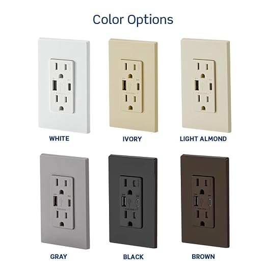 Leviton 30W (6A) USB Dual Type-C/C Power Delivery In-Wall Charger with 15A Tamper-Resistant Outlet USB Charger for Smartphones Tablets Laptops T5635-E Black