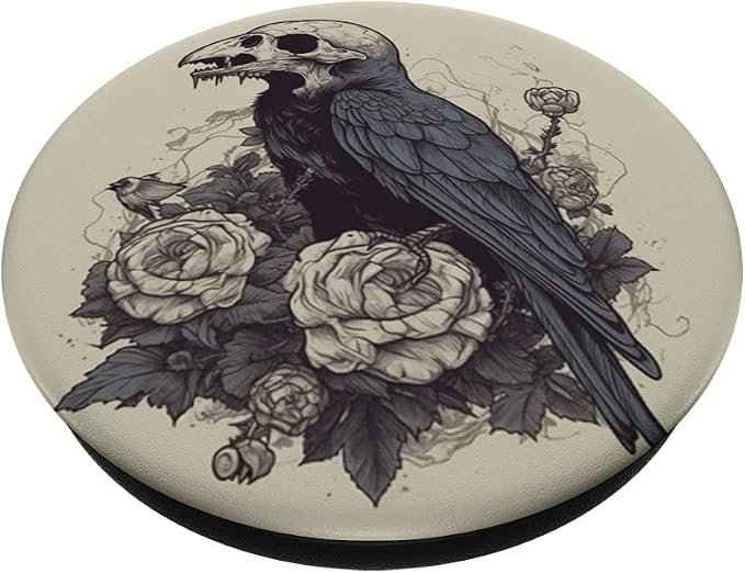 Dark Academia Crow Vintage Raven Roses Flower PopSockets Adhesive PopGrip
