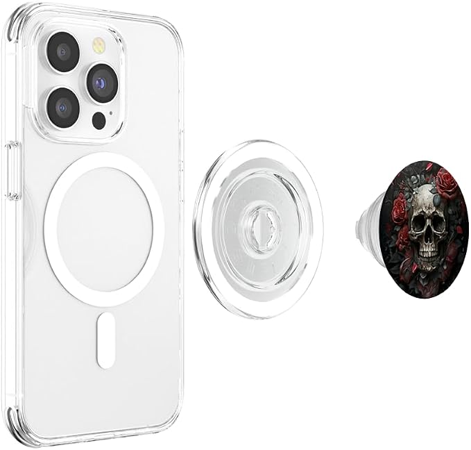 Skull Floral Wild Roses Pattern Flowers Skull PopSockets Adhesive PopGrip