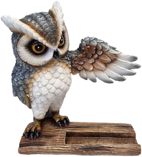 The Bridge Collection Unique Owl Cell Phone Holder - Animal Decor | Hand-Painted Bird with Wing Cell Phone Holder for Night Stand or Lodge &amp Cabin Decor