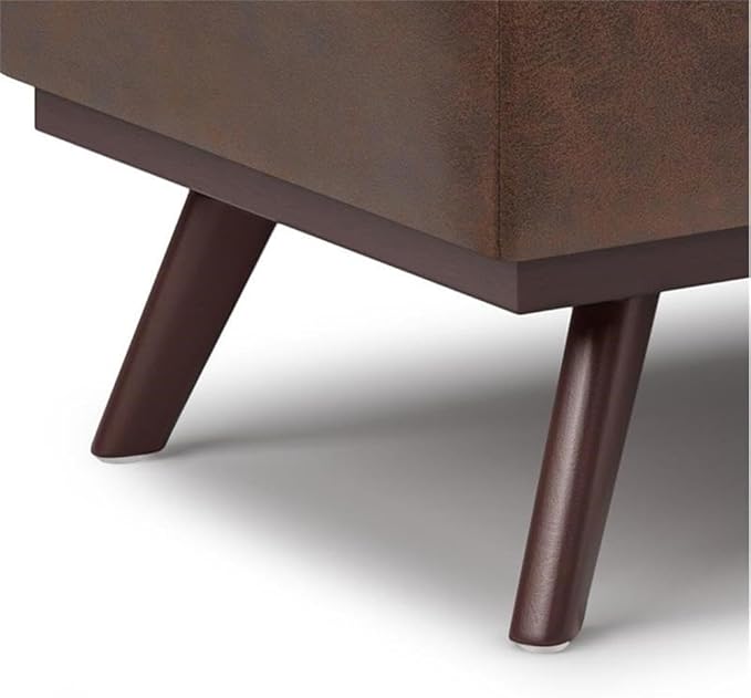 SIMPLIHOME Owen Lift Top Coffee Table Storage Ottoman - 42 inch Wide Upholstered Vegan Leather Rectangular Lift-Top Ottoman in Distressed Chestnut Brown, Mid-Century Modern Ottoman for Living Room