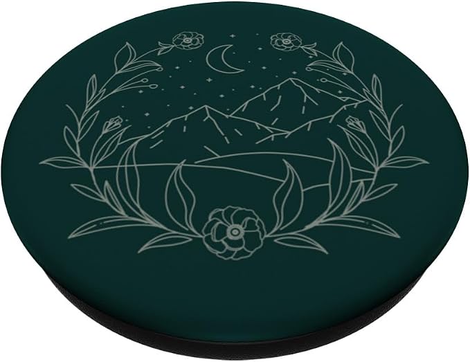 Boho Mountain Moon Night Botanical Floral (Forest Green) PopSockets Adhesive PopGrip