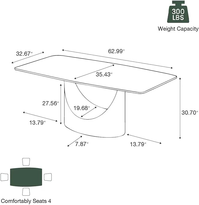 POVISON 63" Hobart Dining Table for 4, Rectangular Dining Table, Glossy Pandora Sintered Stone Tabletop with Bronze Carbon Steel Base for Dining Room (Table Only)