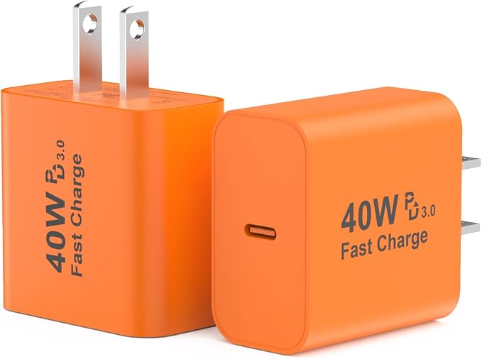 40W USB C Charger Block 2 Pack iPhone 17 16 15 Charger Block Brick Orange | 40 Watt USB C Wall Charger USBC Power Adapter Type C Brick Cube for iPhone 17/17 Pro/17 Pro Max/Air/16 15 14 13 12 11 Gal