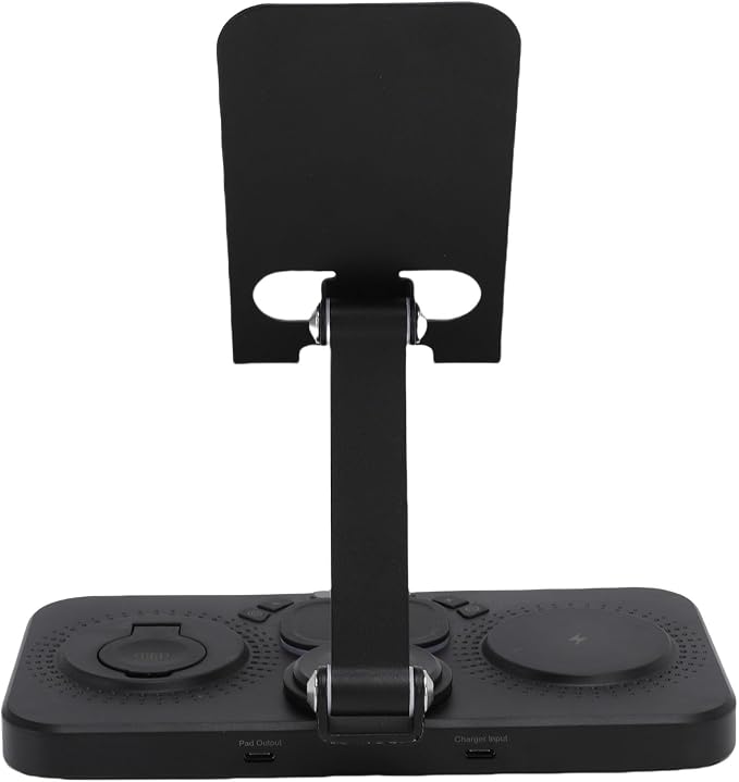 6 in 1 Wireless Charging Stand for iOS Devices with Alarm Clock and Ambient Lights for iOS 16 15 14 Phone and Watch Series 1 to 10 (Black)