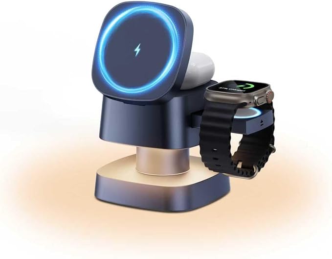 4 in 1 Magnetic Wireless Charging Station15W Fast Charging with Night Light for MagSafe Charger Stand3 in 1 Wireless Charger for iPhone 17/16/15/14/13 Pro MaxApple Watch &amp AirPodsSand Gold